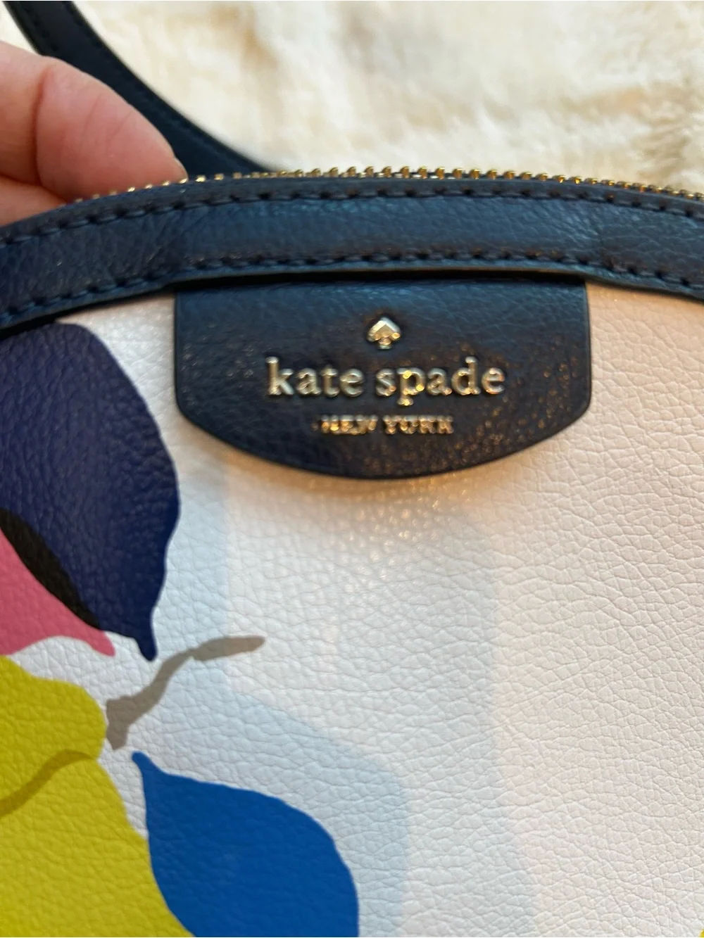 kate spade White Lemon Print Dome Cosmetic Bag - Yellow/Blue/Navy/Pink
